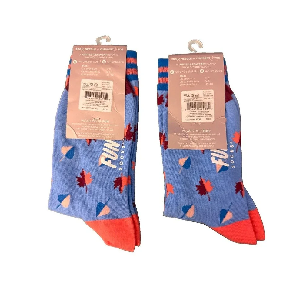 Women’s Fun Socks Crew 2-Pair Fall Leaves Cotton Size 5-9½ New